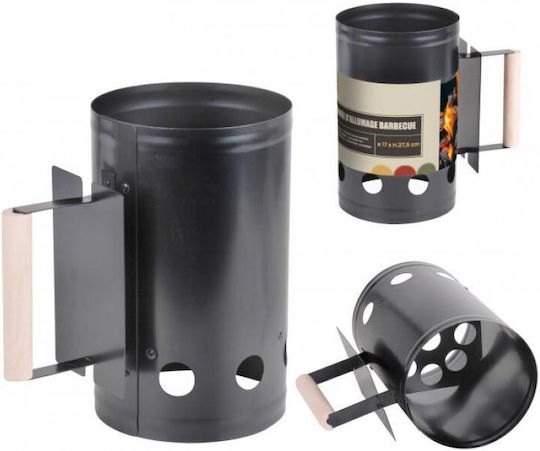 Charcoal Starter Container Metal Wooden Handle Black 27.5x17 Cm Aria Trade