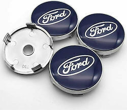 Wheel Center Caps Ford with 53mm Internal Diameter Blue 4pcs