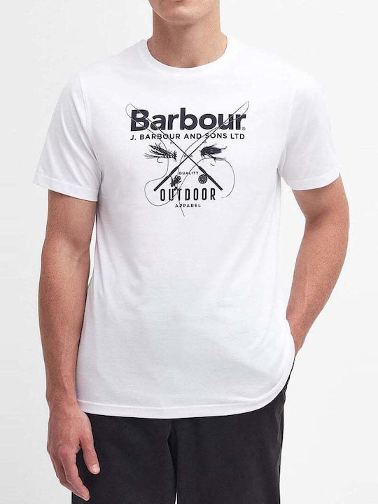 Barbour T-shirt Bărbătesc cu Mânecă Scurtă Alb