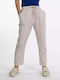 Leinenhose mit weitem Bein und Taschen Beige