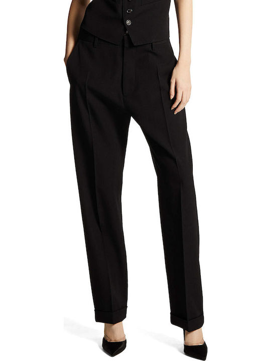 Damen Stoff Hose in Geradem Schnitt Black