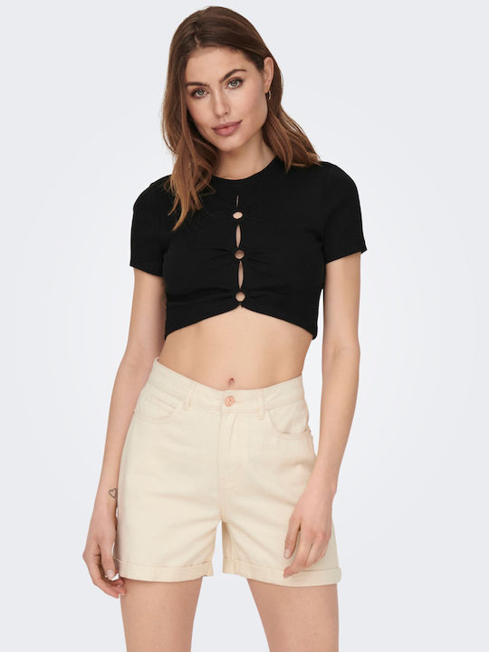 Only Damen Crop Top Kurzärmelig Schwarz