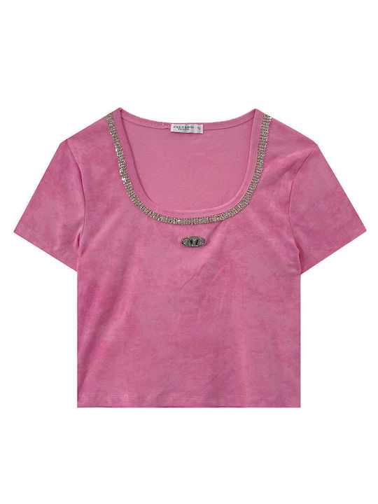 Ustyle Γυναικεία Μπλούζα Βαμβακερή Κοντομάνικη Ροζ