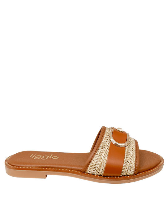 Ligglo Leather Women's Flat Sandals in Beige Color