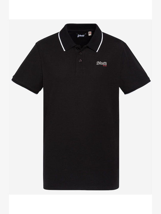 Schott Ανδρική Μπλούζα Κοντομάνικη Polo Black White