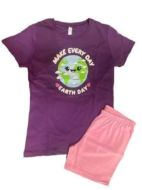 Dreams by Joyce Pijama pentru copii De vară Purple-pink Planet Earth