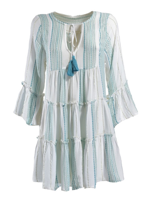 Ble Resort Collection Γυναικείο Κοντό Φόρεμα Παραλίας Λευκό/γαλάζιο