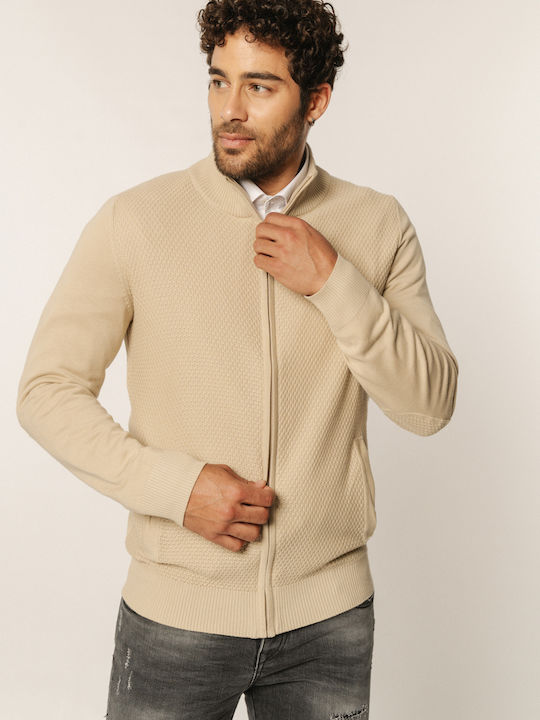 Edward Jeans Men's Knitted Cardigan with Zipper BEIGE MM-N-TOP-S24-003-BEIGE