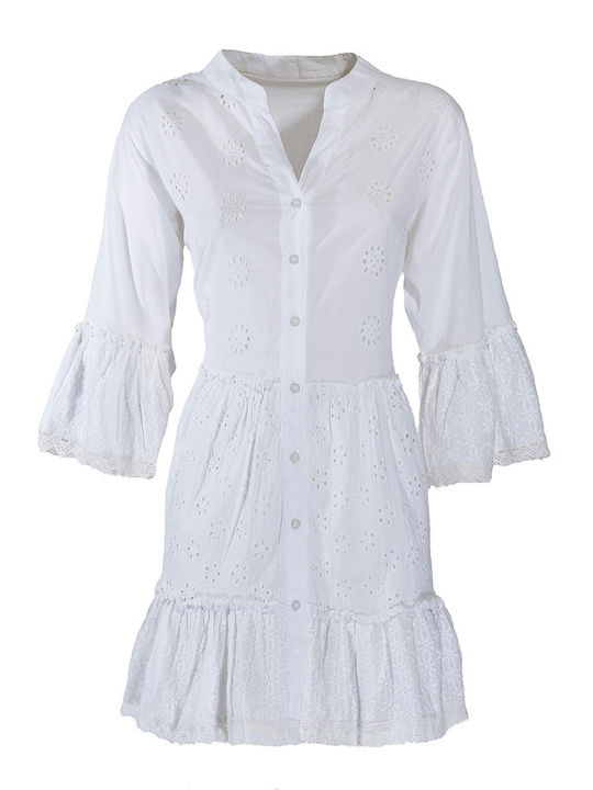 Ble Resort Collection Γυναικείο Κοντό Φόρεμα Παραλίας Λευκο