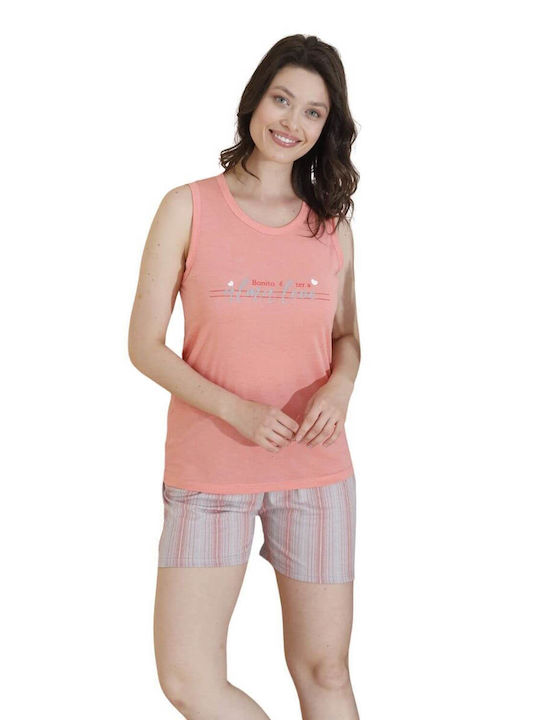 Women's Sleeveless Shorts Pyjamas 10681 Coral