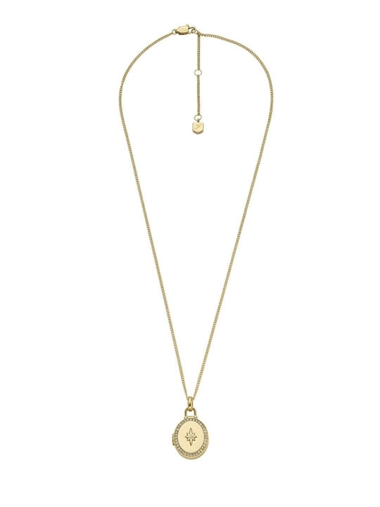 Fossil Necklace with design Star from Gold Plated Steel with Zircon