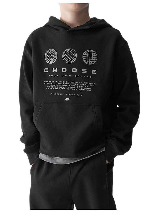 4F Kids Sweatshirt with Hood and Pocket Black