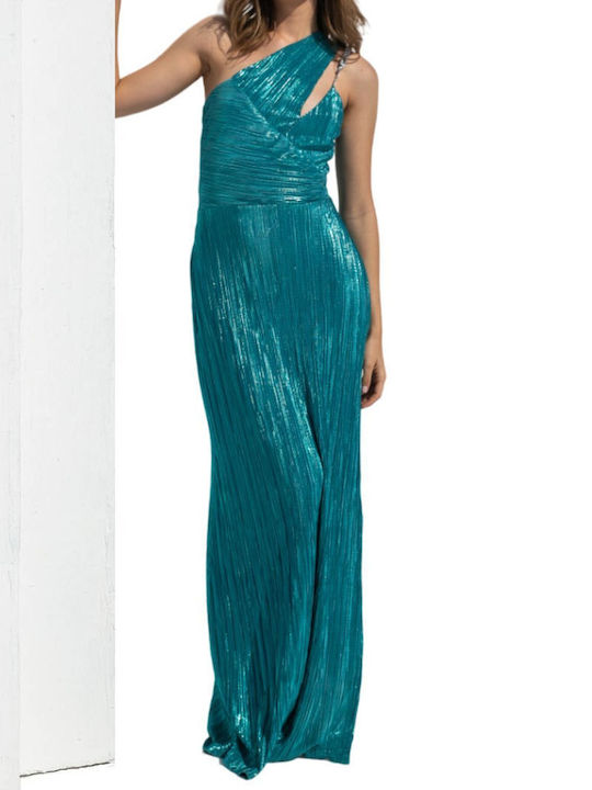 Open Maxi Dress with Slit Petrol Blue