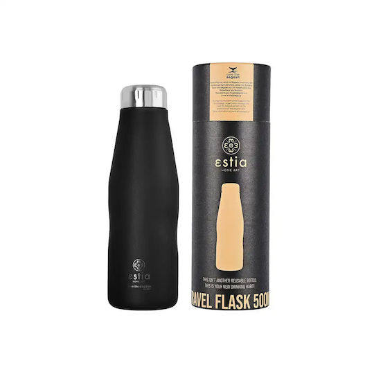 Estia Travel Flask Save the Aegean Recyclable Stainless Steel Thermos Bottle BPA Free 500ml Midnight Black