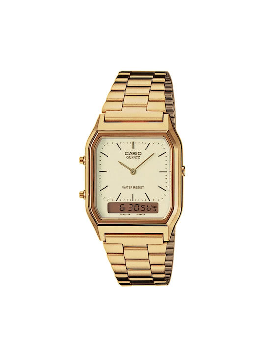 Casio Watch Chronograph Battery with Gold Metal Bracelet