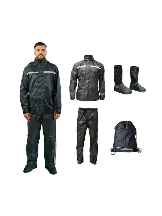 Adiavroxo (Work Aprons & Sleeves) Ανδρικό Αδιάβροχο Σετ Παντελόνι και Μπουφάν Μηχανής Μαύρο Χρώμα