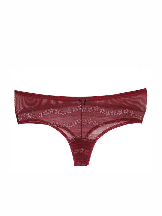 Hellena Paris String με Δαντέλα Μπορντό