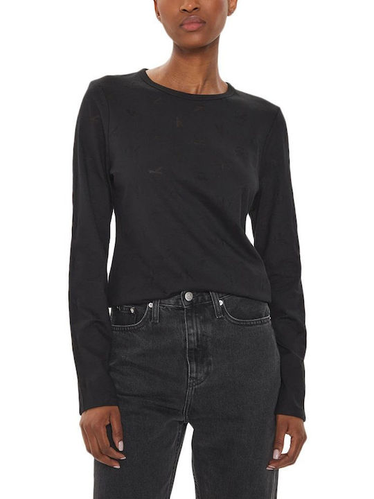 Calvin Klein pentru Femei Bluză din Bumbac Mânecă lungă Black
