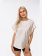 Dress Up Women's Blouse Satin Short Sleeve Beige