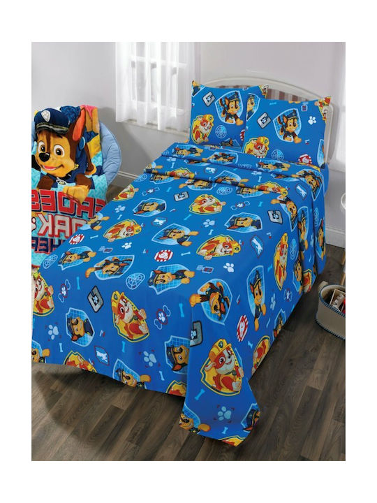 Kids Sheets Set Blue Fitted Cotton Paw Patrol Carnation 100x200+30