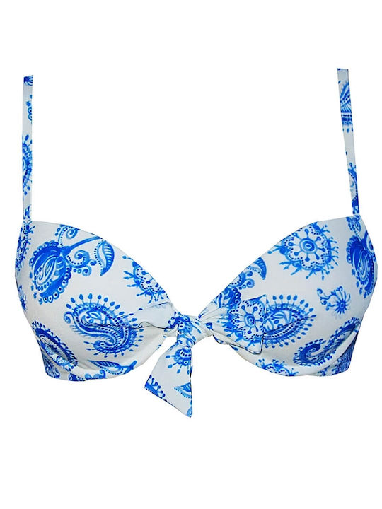 Angel Mare Padded Underwire Triangle Bikini Top with Adjustable Straps Blue