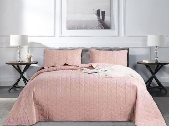 Diamond Coverlet Set King Size Microfiber Salmon 250x270cm 3 Pieces