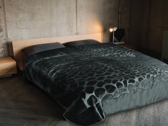 Leopar Κουβέρτα Βελουτέ Υπέρδιπλη 220x240εκ. Σκούρο Γκρι