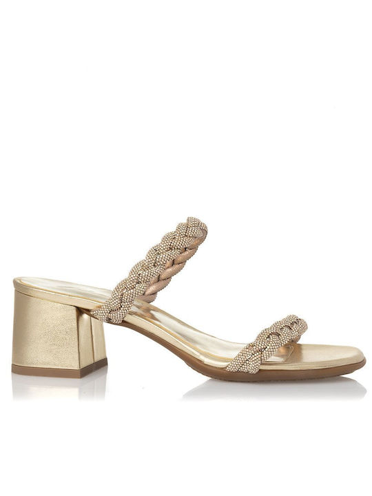 Sante Leather Women's Sandals Gold with Medium Heel
