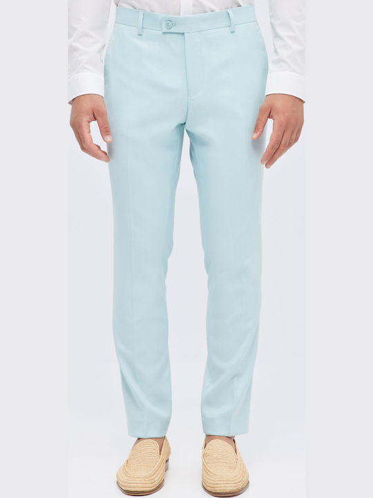 Pantaloni Elastic cu Croială Slim Albastru deschis