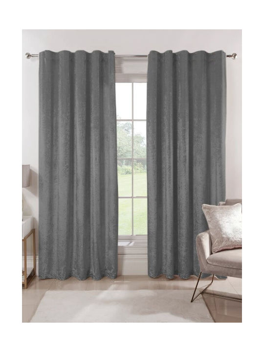 Κουρτίνα με Τρέσα Luxury Velour Γκρι 280x290εκ.