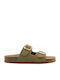 Leather Women's Flat Sandals Khaki