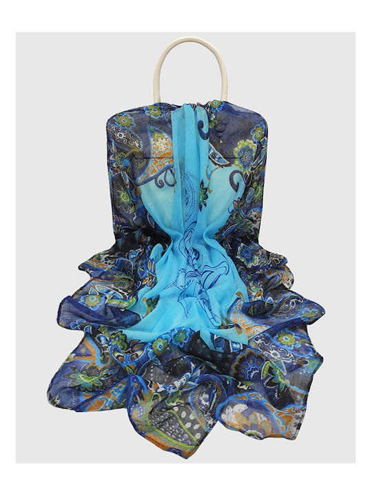 Batista pentru femei cu model floral pătrat 90 cm x 90 cm Albastru