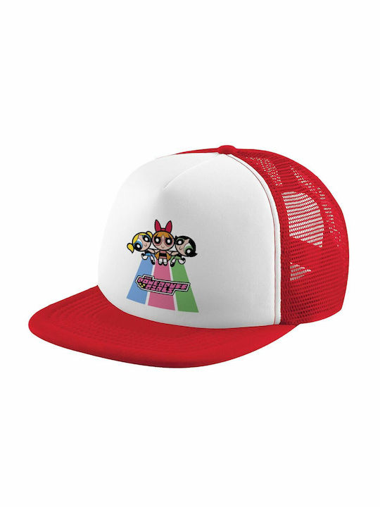 The powerpuff girls, Adult Soft Trucker Hat with Mesh Red/White (POLYESTER, ADULT, UNISEX, ONE SIZE)