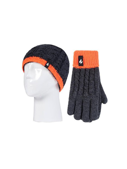 Παιδικός Σκούφος Με Γάντια 7-10 ετών Charcoal Orange Heat Holders Kids Cable Hat & Gloves 80076CO