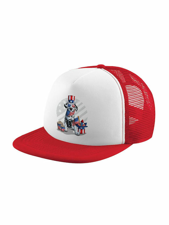 Happy 4th of July, Adult Soft Trucker Hat with Mesh Red/White (POLYESTER, ADULT, UNISEX, ONE SIZE)