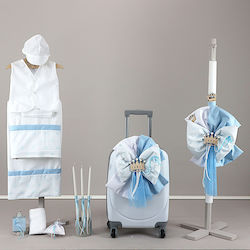 Baptism set with theme crown Nounos 23164 for boys white/yellow/blue 2023 11pcs