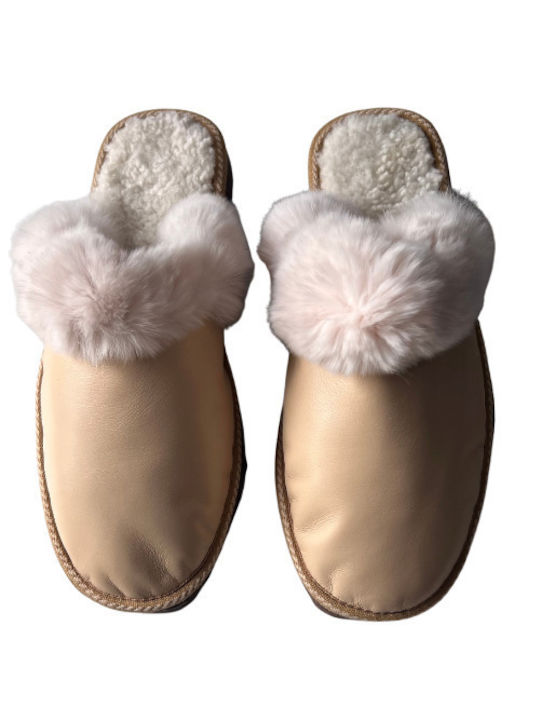 Women's Fur Slippers light beige slippers with fur