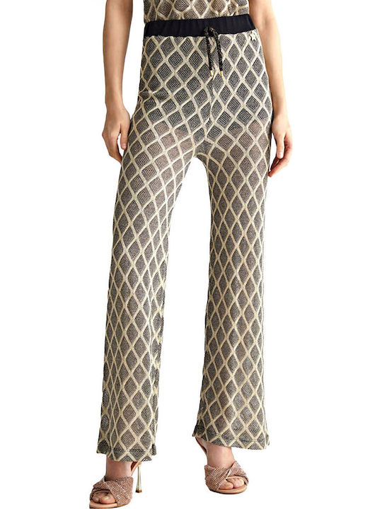 Women's Fabric Trousers Black-Gold