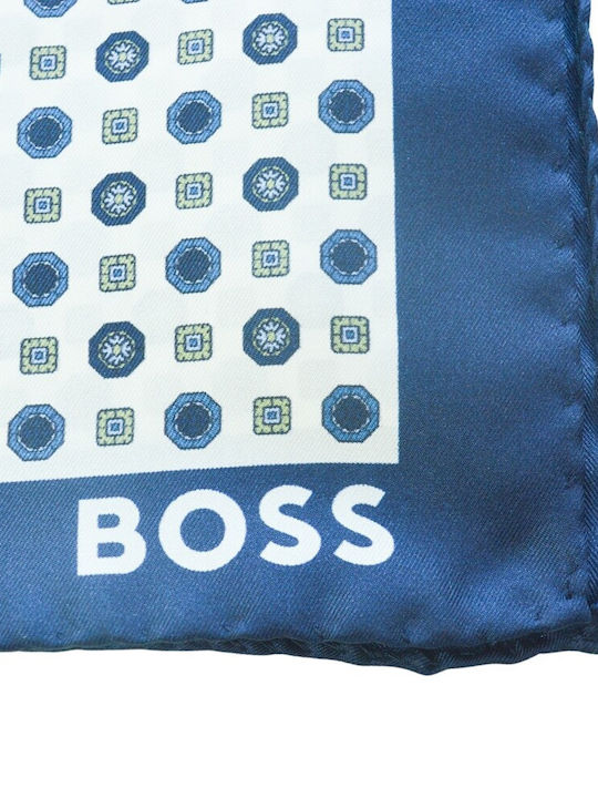 Silk Scarf Boss White Blue Border Micro Pattern