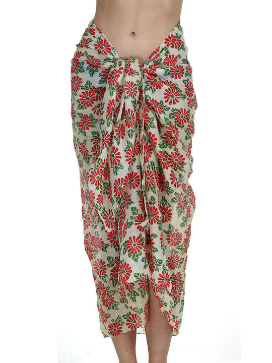 Miandmi Women's Beach Pareo - Floral Scarf Red Green