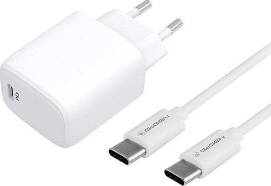 GoGEN Ladegerät mit USB-C Anschluss und Kabel USB-C - USB-C 20W Stromlieferung Weißς (ACHPD120CW)