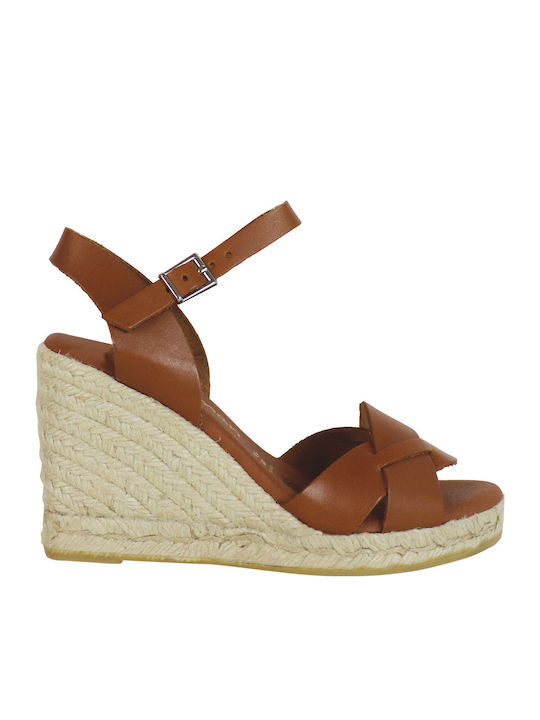 Women's Leather Platform Espadrilles Tabac Brown