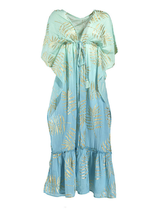 Blauer Kimono Lang Blau Goldblatt Einheitsgröße 100% Baumwolle