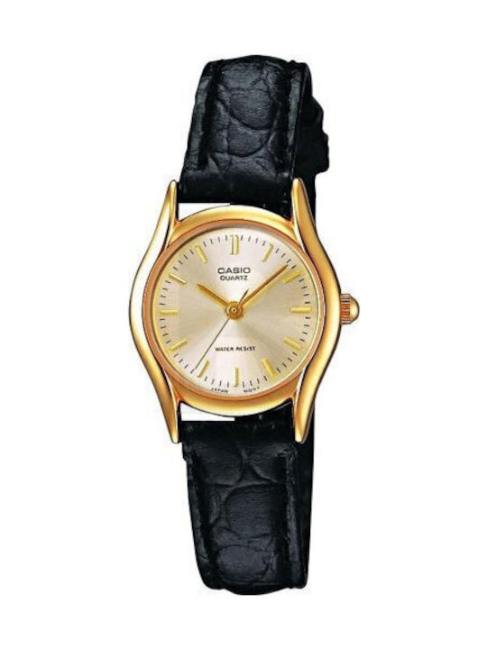 Casio Γυναικείο Ρολόι 23mm Μπαταρίας με Μαύρο Δερμάτινο Λουράκι