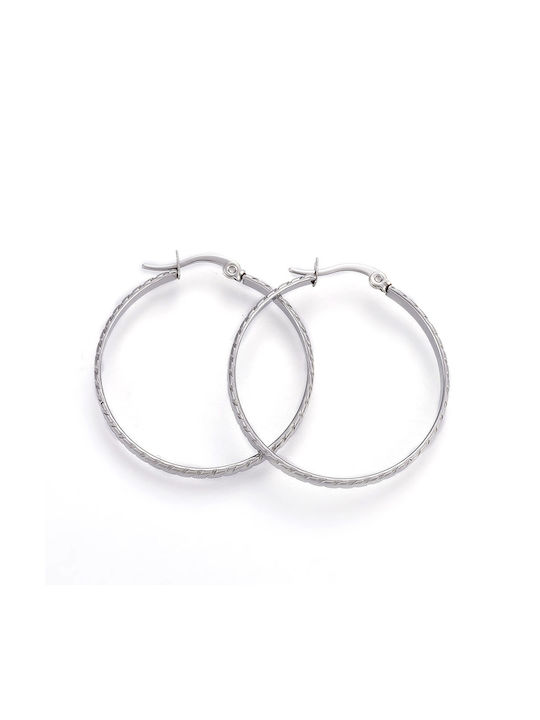 Stainless Steel Hoop Earrings Silver Design 37mm 1 pair