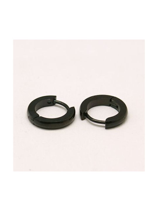 Steel Black Hoop Earrings 12mm 1 Pair