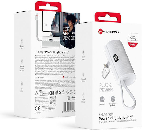 Forcell F-Energy Power Plug F5K3 Lightning 5000mAh 20W Power Delivery Λευκό