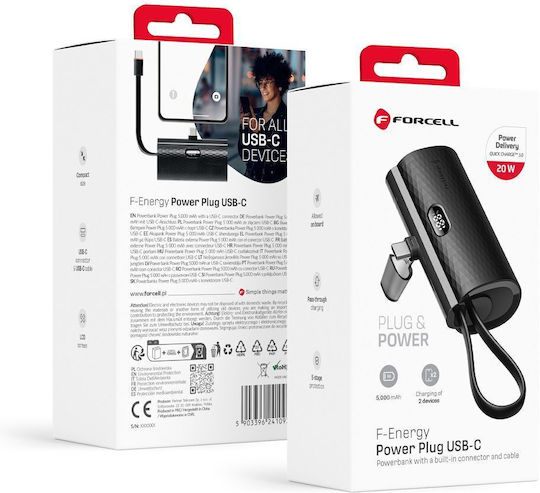 Forcell F-Energy Power Plug F5K3 Type C 5000mAh 20W Power Delivery Μαύρο