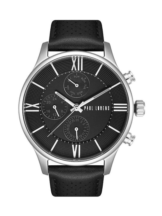 Paul Lorens Watch Battery with Black Leather Strap