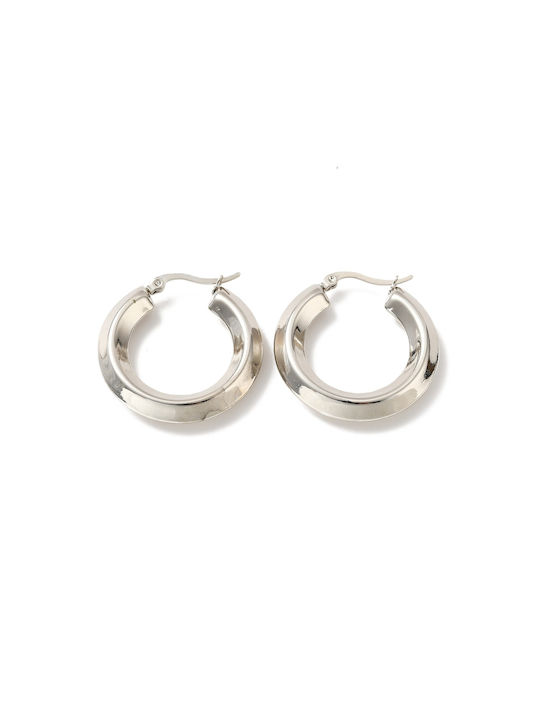 Stainless Steel Silver Hoop Earrings 33mm 1 Pair